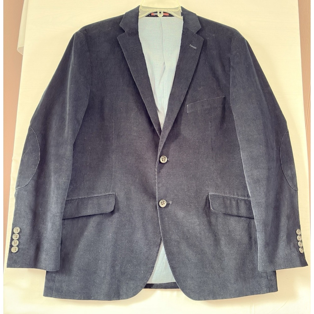 Navy Blue‎ Corduroy Blazer Mens Cotton Two Button Elbow Patch Sport Coat Jacket